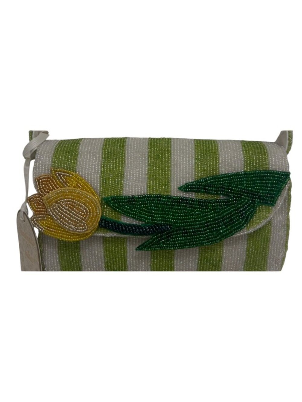 Hand Made In India Beaded Bag Floral Tulip Flower Striped NWT - Picture 2 of 5